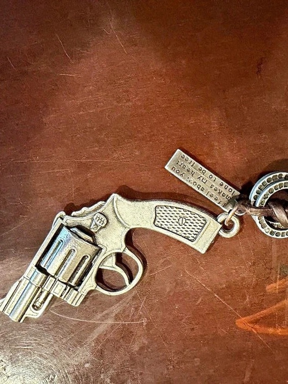 Revolver Pendant Necklace in Brown & Silver